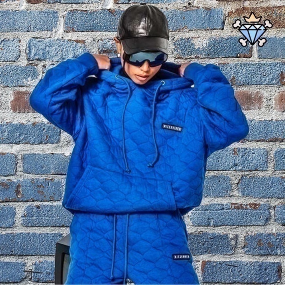 MISSGUIDED ROYAL BLUE DROP SHOULDER OVERSIZED QUILTED HOODIE SIZE 10 STREETWEAR